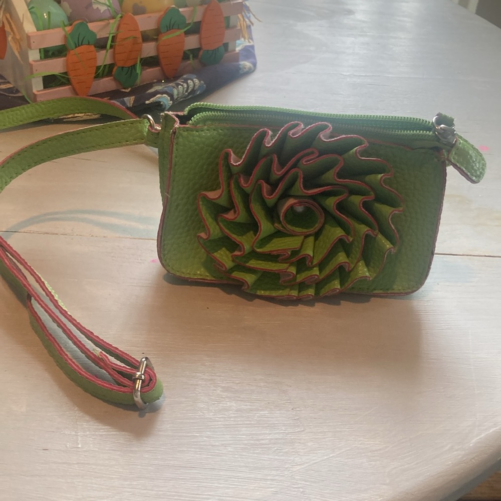 Green and Pink Ruffled Women's Bag
